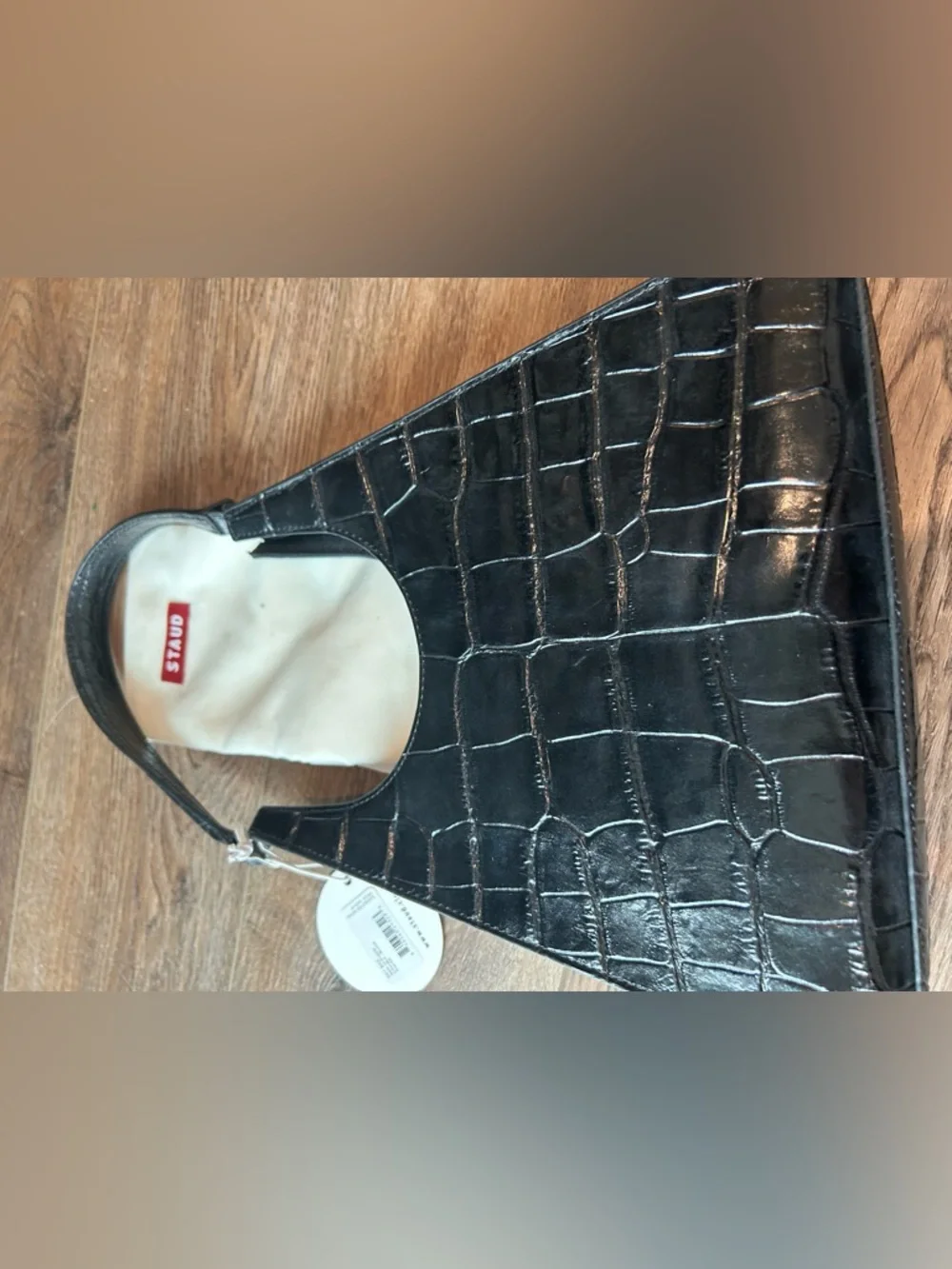 NWT Staud Rey Bag, black embossed croc - Picture 8 of 10